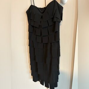 JS Collections sz12 Black Strapless Layered Fringe Dress